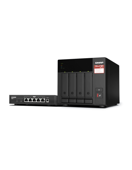 QNAP TS-473A-SW5T 4-Bay NAS with AMD Ryzen V1500B Quad-Core Processor and QSW-1105-5T 2.5GbE Switch
